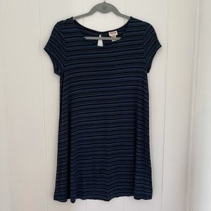 Short sleeved dark blue and black stripped dress